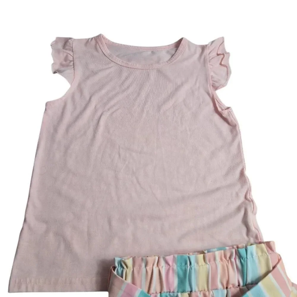 Pink shirt with striped shorts Matching outfit 130 5/6